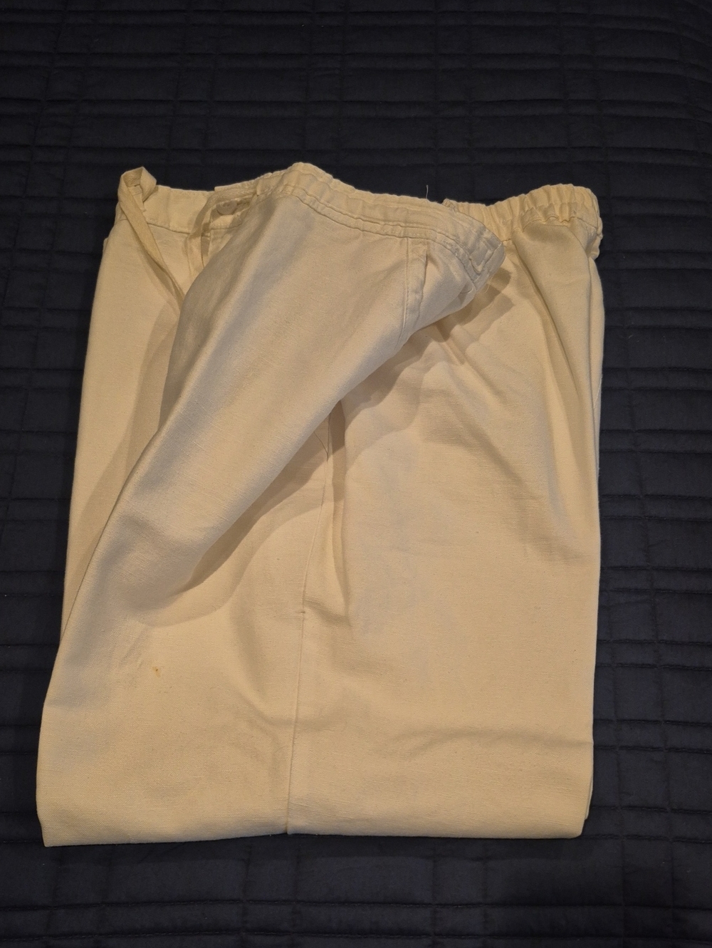 Men's Cream Elastic-Waist Linen Blend Casual Pants